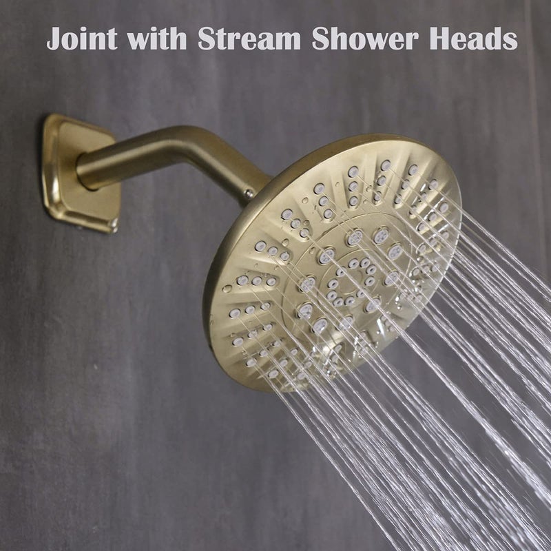 TRUSTMI Shower Arm with Flange, Angled 6-Inch Stainless Steel Replacement Pipe, Wall Mounted Tube for Bathroom Shower Head, Brushed Gold - Image 2
